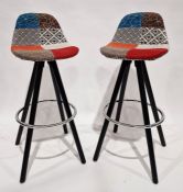 Pair of contemporary bar stools, each with a patchwork floral upholstery to the seat, 96cm high (2)