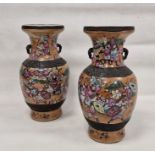 Pair Chinese Late Qing Dynasty crackle glaze oviform vases, moulded and enamelled with warriors on