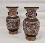 Pair Chinese Late Qing Dynasty crackle glaze oviform vases, moulded and enamelled with warriors on