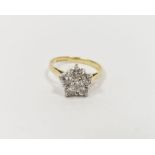 18ct gold and diamond cluster ring, daisy-pattern