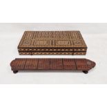 Middle Eastern intricately inlaid folding backgammon board, 50cm x 25cm x 18cm folded and an unusual