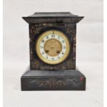 Late 19th century black slate mantel clock of architectural form with chapter ring of Arabic