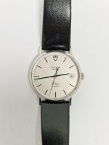 Vintage Tudor Le Royer Gentleman's quartz wristwatch, the circular silvered dial having raised baton