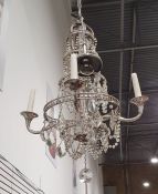 Contemporary white metal and cut-glass mounted four-light electrolier, of tapering four tier form,