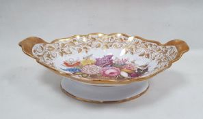 Coalport two-handled botanical footed comport, circa 1820, painted in the manner of Thomas Baxter