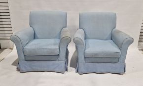Pair of easy chairs upholstered in light blue fabric and loose cushions (2)