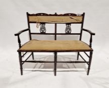 Late 19th/early 20th century stained wooden two-seater parlour seat having inlaid marquetry