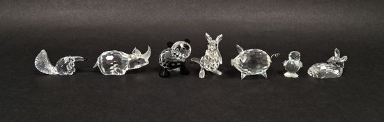 Seven Swarovski crystal animal models to include a kangeroo with joey, a panda, pig, rhino,