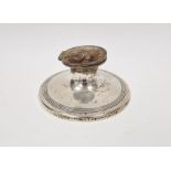 Early 20th century silver capstan inkwell, with silver inlaid tortoiseshell lid, weighted base,