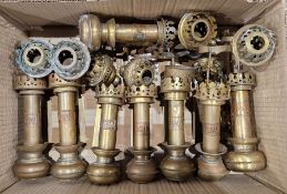 Collection of GWR brass wall-mounted railway carriage oil lamps and associated fittings,