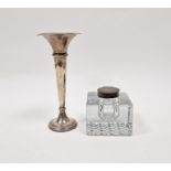 Large George V silver mounted cut glass inkwell, of square form, hallmarked Chester 1930 by Grey &
