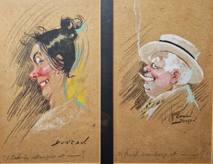 Cowan Duncan (20th century) Watercolour and gouache Six humorous character studies/portraits, - Image 2 of 5