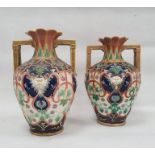 Pair of Copeland majolica two-handled oviform vases, late 19th century, impressed marks, with