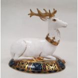 Royal Crown Derby bone china paperweight of the 'White Hart', third in the series inspired by