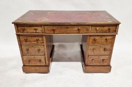 Victorian mahogany twin pedestal desk with tooled red leather top, having one long and two short