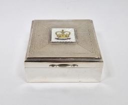 Elizabeth II silver cigarette box, of square form, commemorating the 1953 coronation, with inlaid