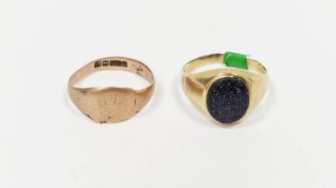 9ct gold signet ring (damaged), 2.9g approx. and a 9ct gold ring set with lapis-coloured stone (2)