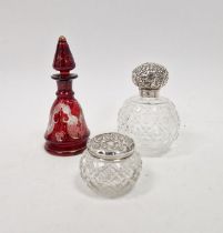 Edwardian silver mounted cut glass scent bottle, of globular form, hallmarked London 1906,