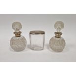 Pair Victorian silver-topped cut glass scent bottles, spherical, Birmingham 1900 and Victorian