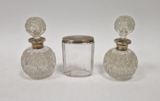 Pair Victorian silver-topped cut glass scent bottles, spherical, Birmingham 1900 and Victorian