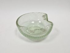 Harrachov Czech clear glass 'Harrtil' bowl/ashtray with white lattice pattern, diameter 13cm