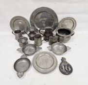 Collection of antique pewter, predominantly 18th and 19th century, including three porringers,