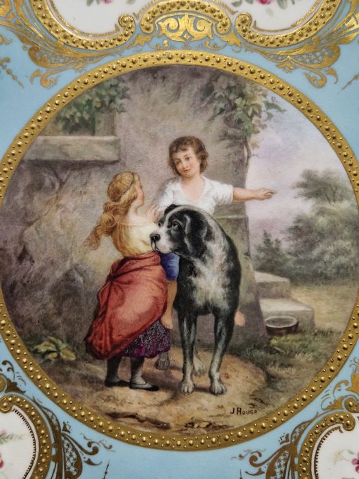 19th century English porcelain cabinet plate painted by J Rouse, the centre painted with two - Image 8 of 21