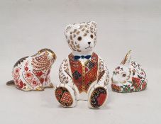 Three Royal Crown Derby imari pattern paperweights, comprising: a teddy, 11.5cm high, 'Meadow