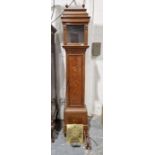 Oak-cased 30-hour longcase clock, the square glazed hood with stepped pediment topped with wrythen