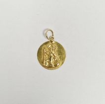 18K St Christopher pendant, circular, 1g approx.
