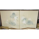 Oriental-style four-panel folding screen adapted for wall mounting,  decoration in pastel creams,