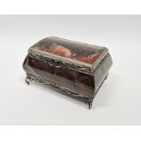 Russian silver-coloured metal and hardstone casket with scrolling wirework decoration  Condition