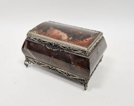 Russian silver-coloured metal and hardstone casket with scrolling wirework decoration  Condition
