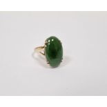 Gold-coloured and polished green hardstone ring set single stone