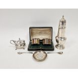 Collection of assorted silverware, to include a modern sugar castor, pair of napkin rings in