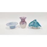 Three pieces of Vasart glass to include a vase with multi-coloured swirl decoration, a flared rim