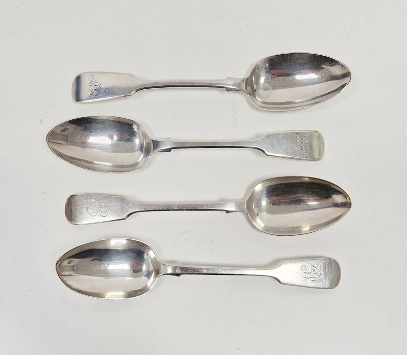 Pair Victorian silver tablespoons, fiddle pattern, monogrammed, London 1846, 5ozt approx  Pair