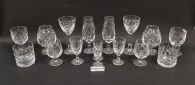 Royal Doulton cut glass part table service including brandy glasses, flutes, wine glasses in