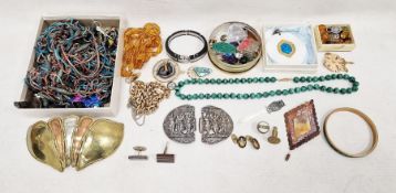 String of malachite beads and bangle, a Wink modern black and metal bangle, a Scandinavian silver