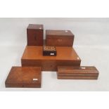 Collection of six various boxes including a square oak former canteen by Mappin & Webb, 39cm x
