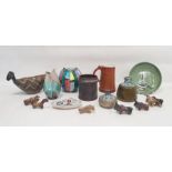 Collection of studio pottery and other items including a continental Riva striped vase of