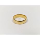 22ct gold wedding band, 5g approx.  Condition Report Light surface scratches, general wear and tear.