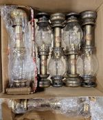Six reproduction brass White Star Line Liverpool-style electrified lamps with glass shades, each
