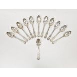 Victorian set of twelve silver kings pattern dessert spoons, being hallmarked London 1848 by