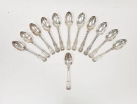 Victorian set of twelve silver kings pattern dessert spoons, being hallmarked London 1848 by