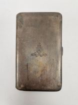 George VI silver cigarette case, of rectangular form with engine turned outer and gilt interior,