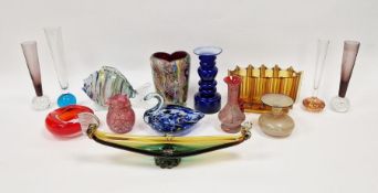 Collection of coloured glassware including a Murano 'Tutti Frutti' cased vase with scrambled