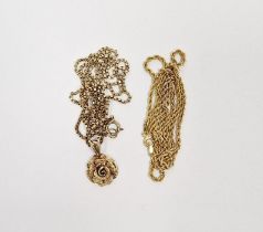 9ct gold rose pendant on 9ct gold boxlink chain, 9.5g approx. and a 9ct gold rope-pattern chain