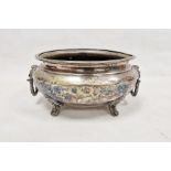 Walker & Hall tureen/plant holder on four pad feet with foliate shields, lion masks at either end