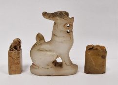 Two carved soapstone Chinese seals, late 19th/early 20th century, one carved with a ram, of square